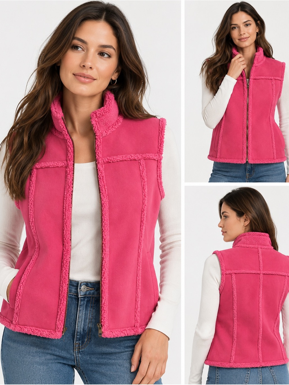 Liz Claiborne Pink Faux Shearling Sherpa Vest Size Small
